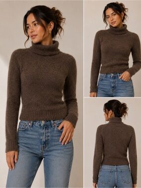 Jacob MOHAIR WOOL Brown Cowl Neck Turtleneck Sweater